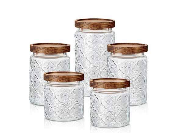 Vintage 16oz(500ml) 23oz(700ml) 34oz(1000ml) Glass Round Storage Jars with Wooden Lids Wholesale Food Kitchen