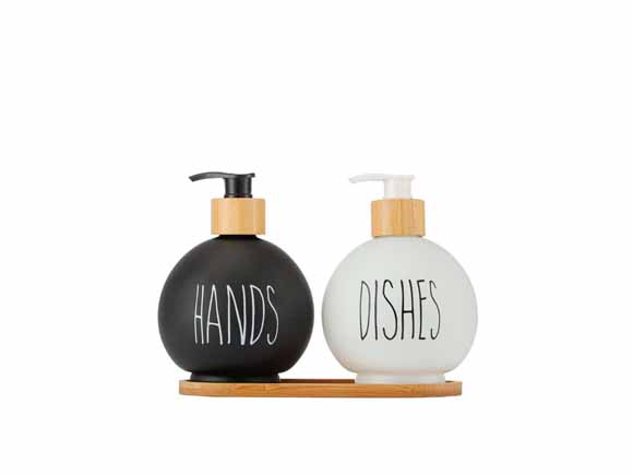 450ml Black White Round Glass Dish Hand Soap Dispenser with Pump Wholesale