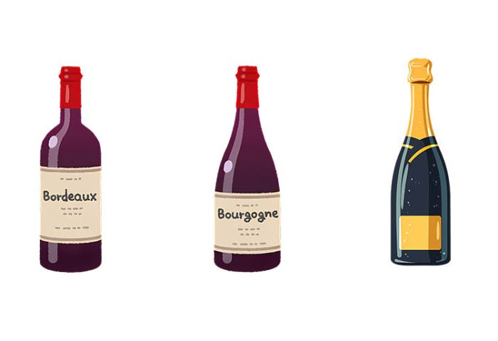 Bordeaux Burgundy and Champagne bottle