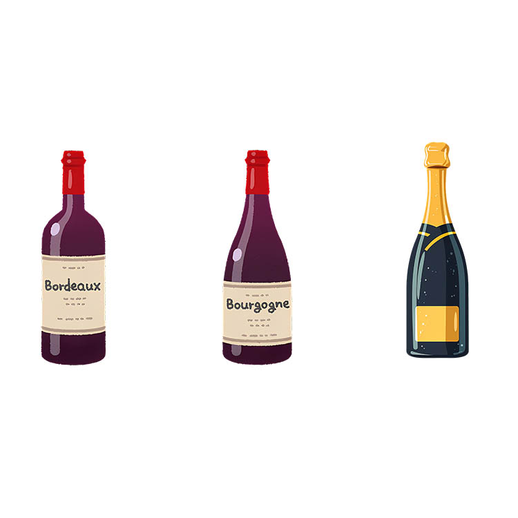 Bordeaux Burgundy and Champagne bottle