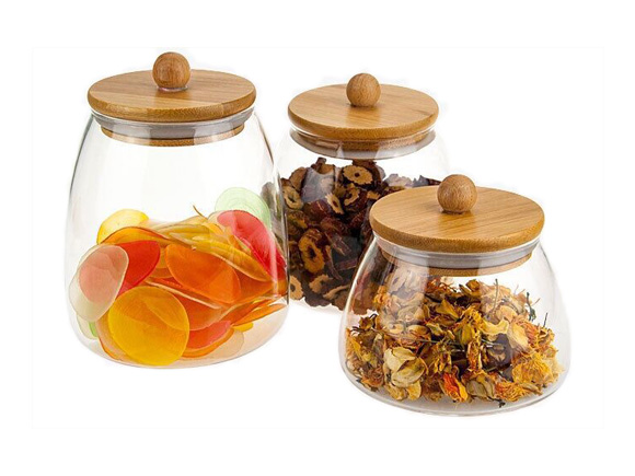 Big Borosilicate Glass Pot for Storage with Wooden Lids