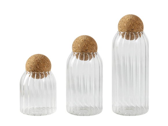Unique Glass Storage Jar Borosilicate Glass with Ball Shape Cork
