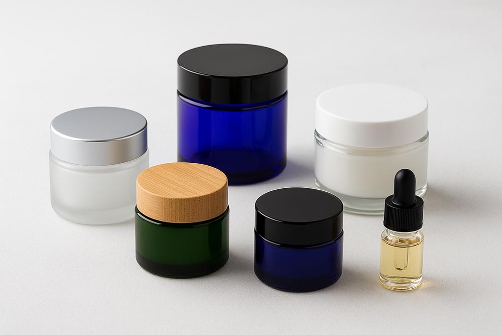 cobalt blue glass cosmetic jars
