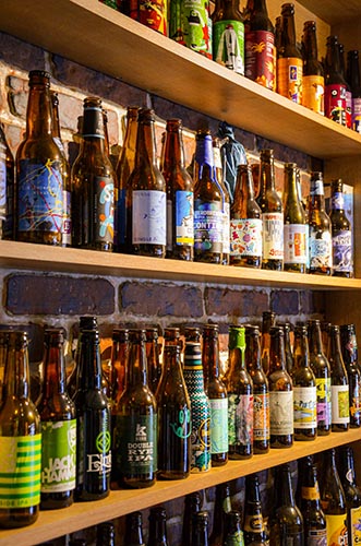 different colors glass beer bottles