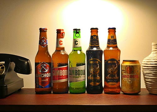 different colors glass beer bottles