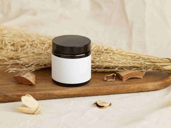 brown glass cream jar with a white label wholesale