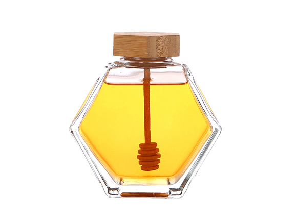roetell hexagonal glass honey jar with wood dipper wholesale