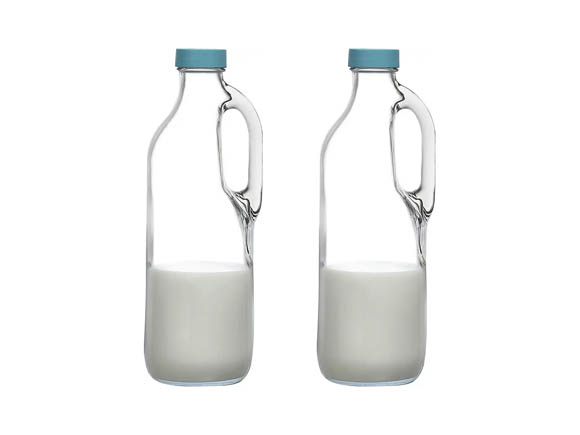 Large Clear Glass Milk Bottles with Handle and Lid