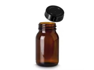 glass pill bottle with plastic cap