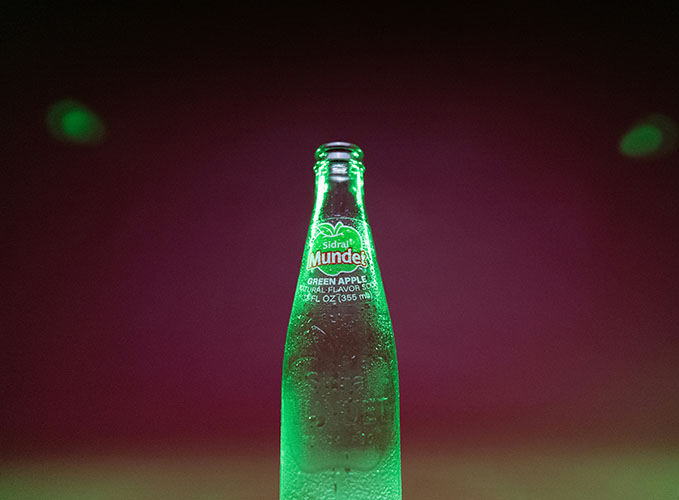 green glass soda bottles