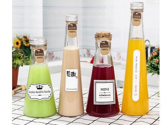 four glass juice bottle with lids wholesale