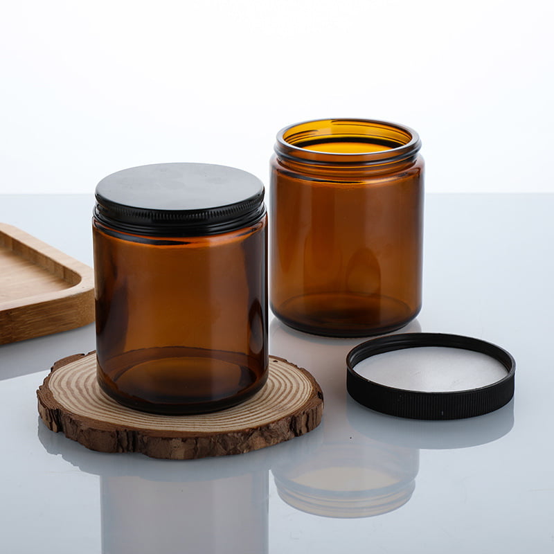 amber glass candle jar with black screw lids supplier