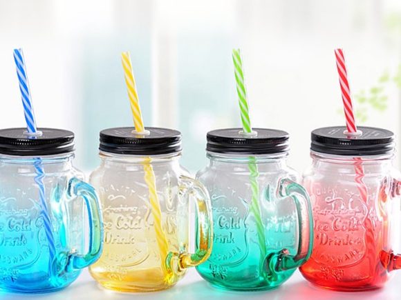 different color of mason jars