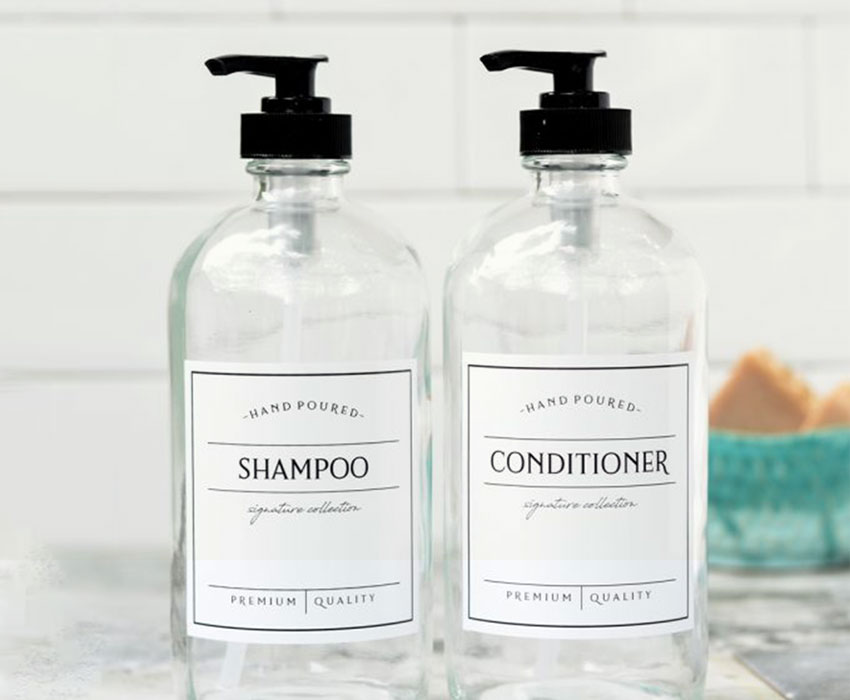 Refillable-Glass-bottle-with-Pump-and-Waterproof-label
