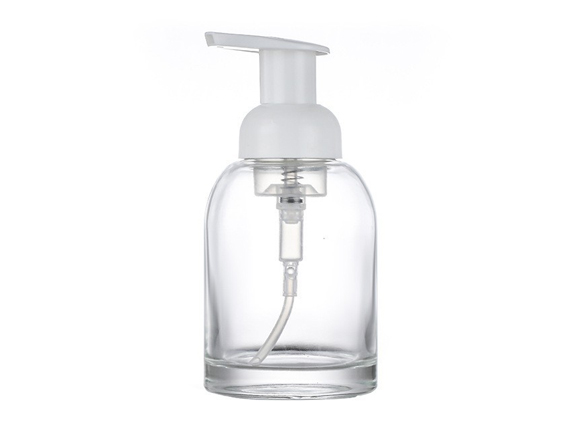 250ml Clear Glass Soap Bottle with White Plastic Pump