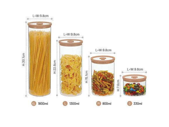 sizes of different glass storage jars wholesale