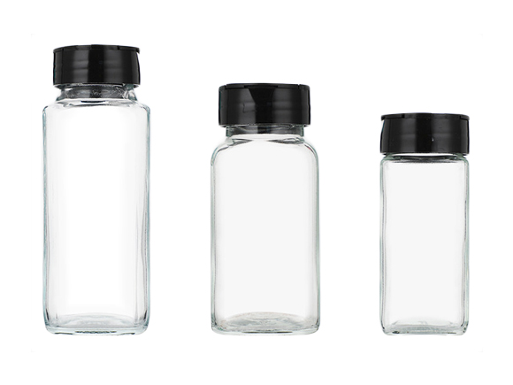 120ml 180ml 250ml Square Glass Spice Jars with Black Lids