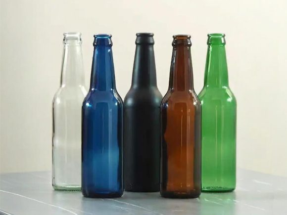 various colors of glass beer bottles