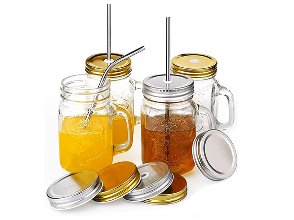 glass mason jar with straw and lids
