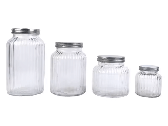 Ribbed Glass Jars with Meta Lids