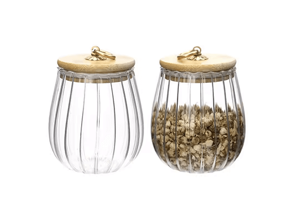 Glass Jar With Bamboo Lid and Metal Handle