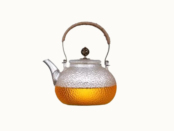 Clear Glass Tea Pot With Copper Handle
