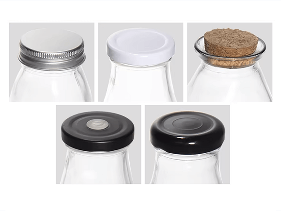 milk bottle with different lids